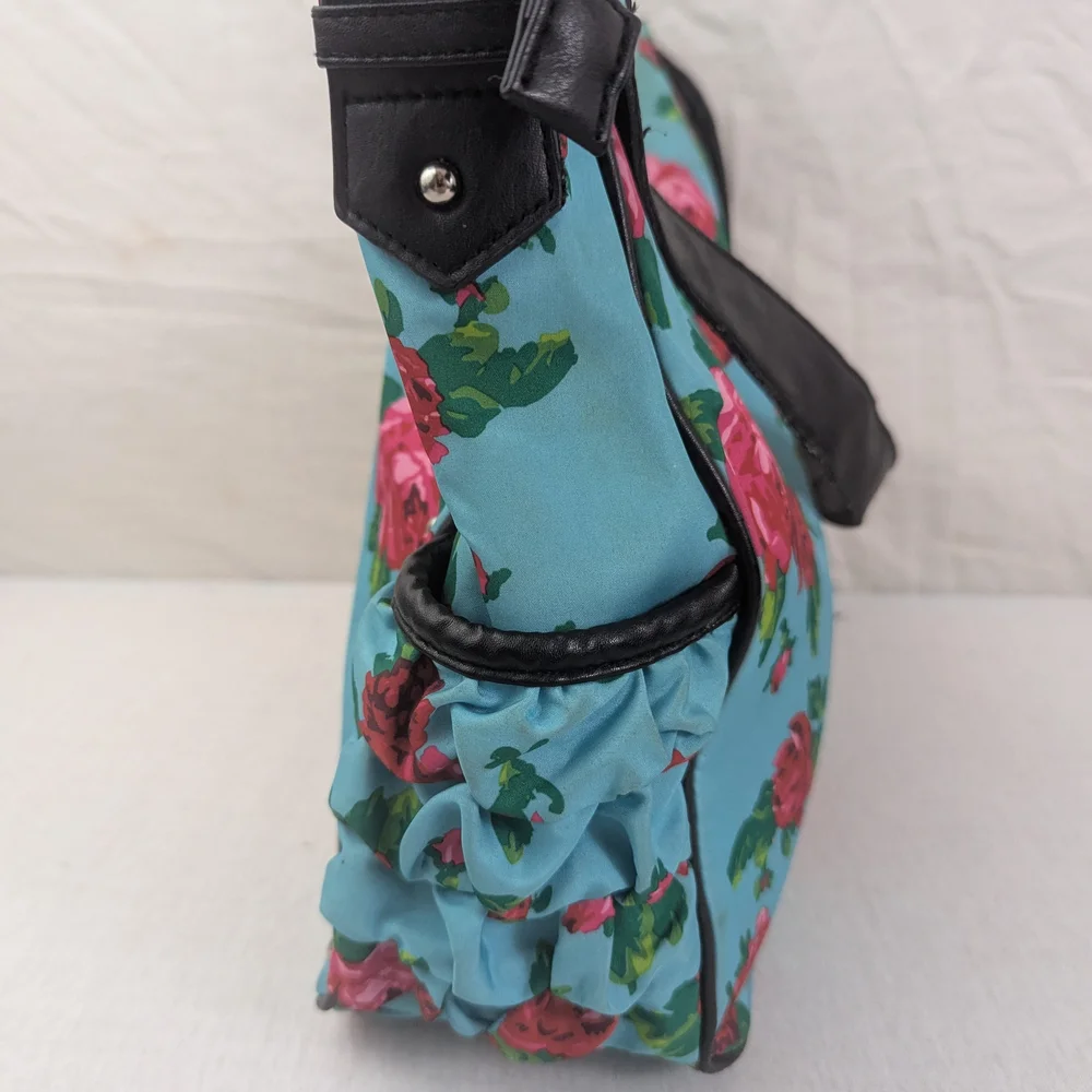 Betsey Johnson Betseyille Red Roses with Blue Background Hobo Bag